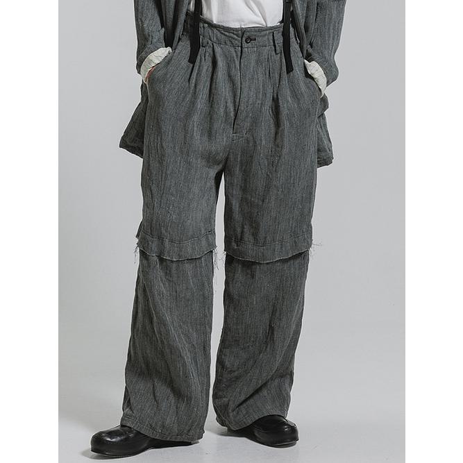 nude:masahiko maruyama・ヌード:マサヒコマルヤマ/リネン中白染天竺ドビーワイドパンツ（サスペンダー付 / 裾パーツ取外し可能）/Grey | nude:masahiko maruyama | 01