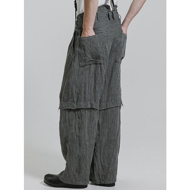 nude:masahiko maruyama・ヌード:マサヒコマルヤマ/リネン中白染天竺ドビーワイドパンツ（サスペンダー付 / 裾パーツ取外し可能）/Grey | nude:masahiko maruyama | 02