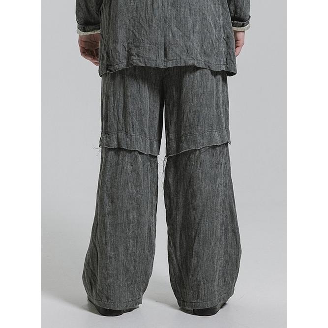 nude:masahiko maruyama・ヌード:マサヒコマルヤマ/リネン中白染天竺ドビーワイドパンツ（サスペンダー付 / 裾パーツ取外し可能）/Grey | nude:masahiko maruyama | 03
