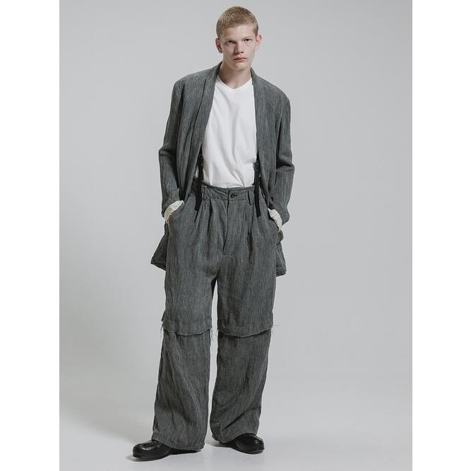nude:masahiko maruyama・ヌード:マサヒコマルヤマ/リネン中白染天竺ドビーワイドパンツ（サスペンダー付 / 裾パーツ取外し可能）/Grey | nude:masahiko maruyama | 13