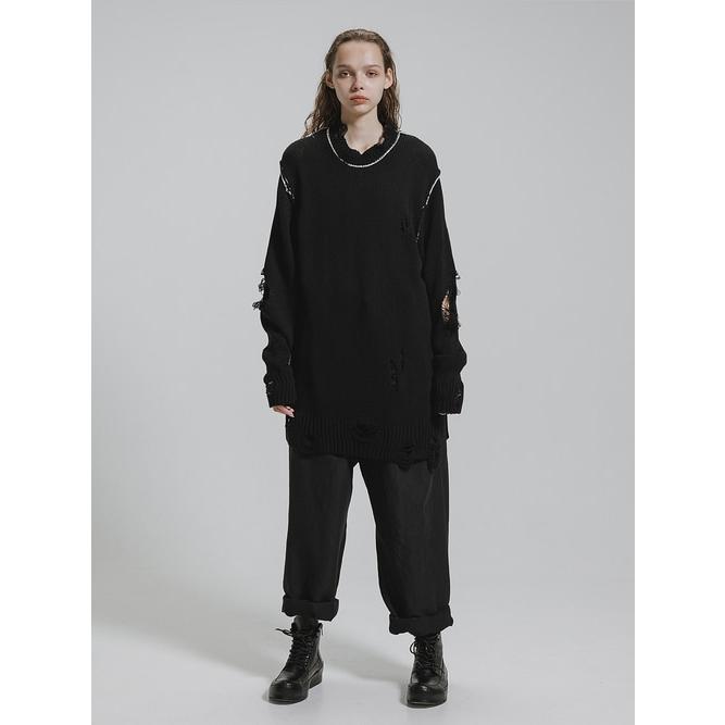 nude:masahiko maruyama ・ヌード:マサヒコマルヤマ/コットン 3GG ダメージニットプルオーバー/Black | nude:masahiko maruyama | 16