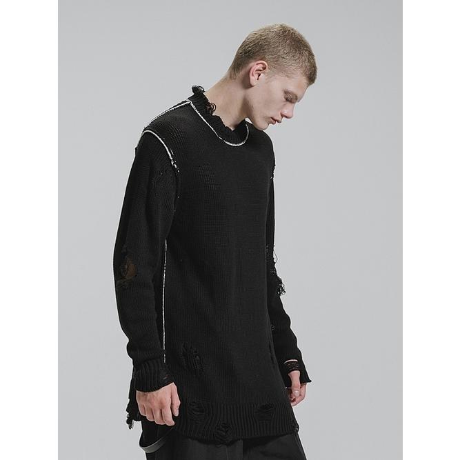 nude:masahiko maruyama ・ヌード:マサヒコマルヤマ/コットン 3GG ダメージニットプルオーバー/Black | nude:masahiko maruyama | 07