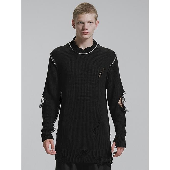 nude:masahiko maruyama ・ヌード:マサヒコマルヤマ/コットン 3GG ダメージニットプルオーバー/Black | nude:masahiko maruyama | 06