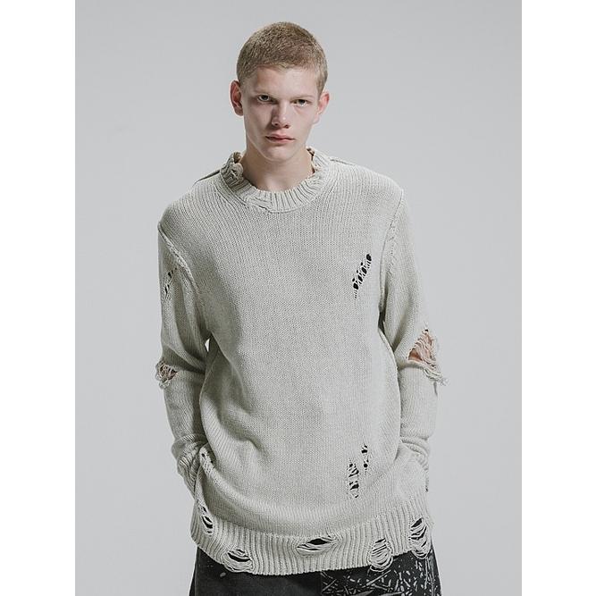 nude:masahiko maruyama ・ヌード:マサヒコマルヤマ/コットン 3GG ダメージニットプルオーバー/Light Grey | nude:masahiko maruyama | 07