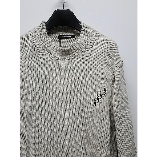 nude:masahiko maruyama ・ヌード:マサヒコマルヤマ/コットン 3GG ダメージニットプルオーバー/Light Grey | nude:masahiko maruyama | 01