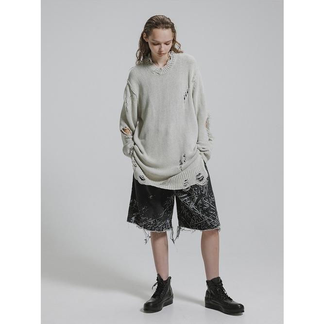 nude:masahiko maruyama ・ヌード:マサヒコマルヤマ/コットン 3GG ダメージニットプルオーバー/Light Grey | nude:masahiko maruyama | 12