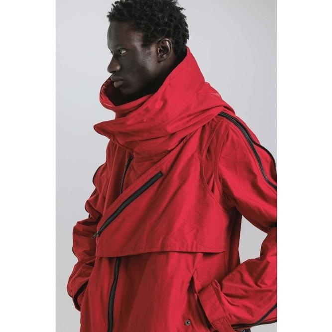 (予約品)8〜9月入荷予定/nude:masahikomaruyama・ヌードマサヒコマルヤマ/Cotton/Nylon Grosgrain-Water Repellent Finishマルチジップショートモッズコート/Red | nude:masahiko maruyama | 02