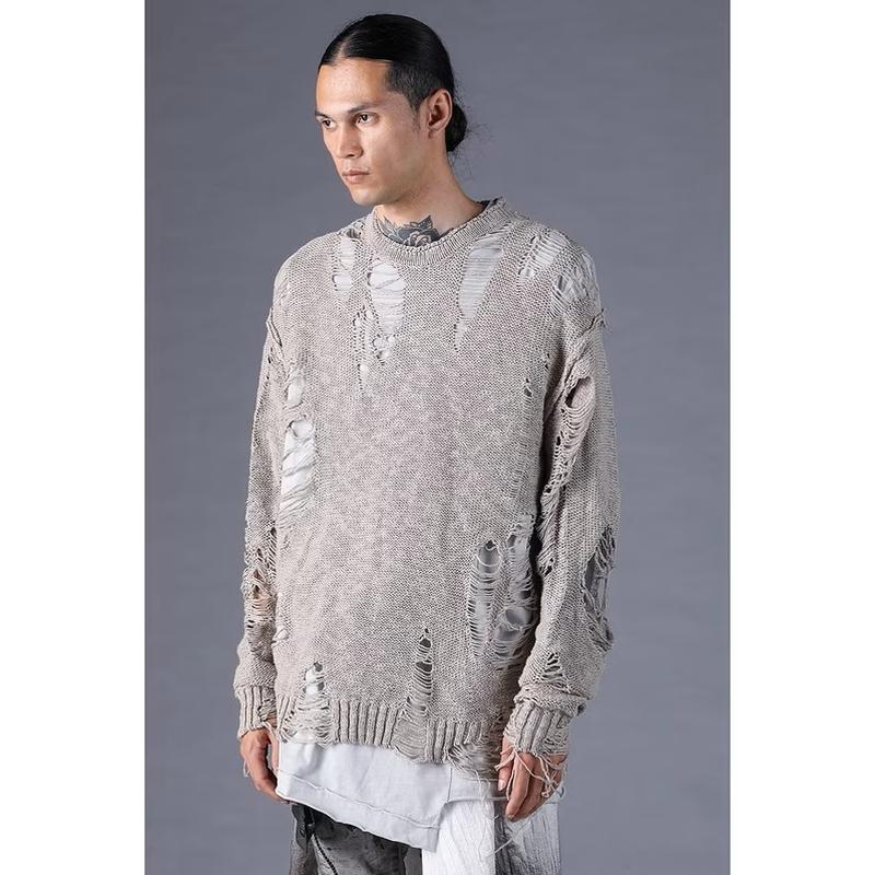(予約品）12〜1月入荷予定/D.HYGEN・ディーハイゲン/3Gダメージニットプルオーバー/GRAY | 