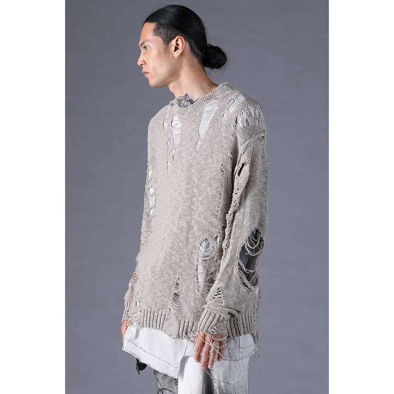 (予約品）12〜1月入荷予定/D.HYGEN・ディーハイゲン/3Gダメージニットプルオーバー/GRAY |  | 01