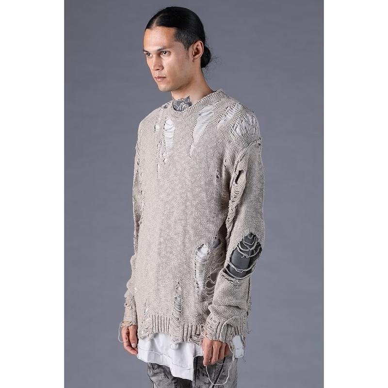 (予約品）12〜1月入荷予定/D.HYGEN・ディーハイゲン/3Gダメージニットプルオーバー/GRAY |  | 06