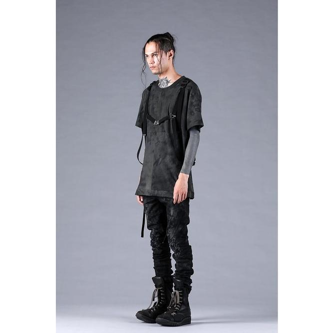 D.HYGEN・ディーハイゲン/製品ムラコーティングストレッチデニムダメージリペアストレートスリムパンツ/BLACKの画像