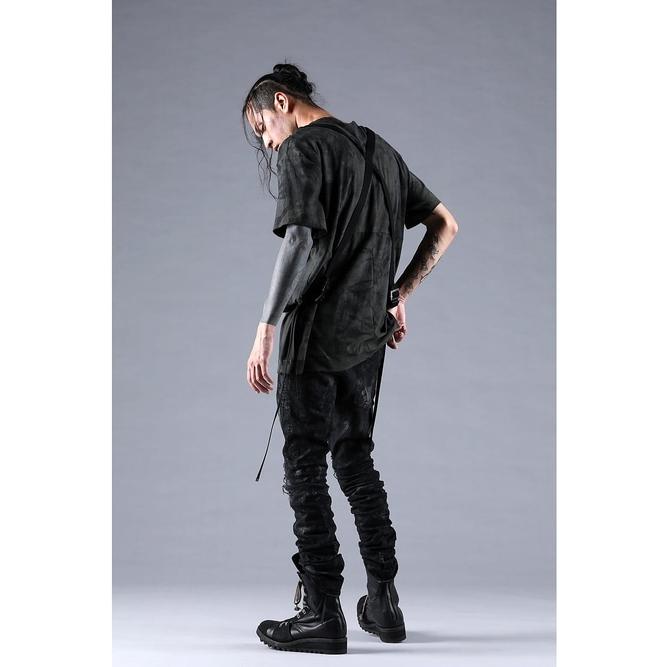D.HYGEN・ディーハイゲン/製品ムラコーティングストレッチデニムダメージリペアストレートスリムパンツ/BLACKの画像