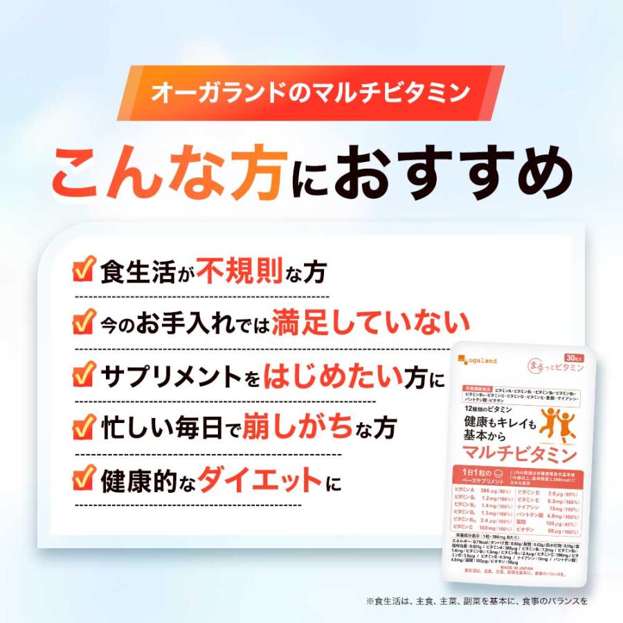 マルチビタミン （約1ヶ月分） サプリ ビタミンD C A 栄養機能食品 ビタミンB 葉酸 1日1粒 ポイント利用 | ogaland | 12