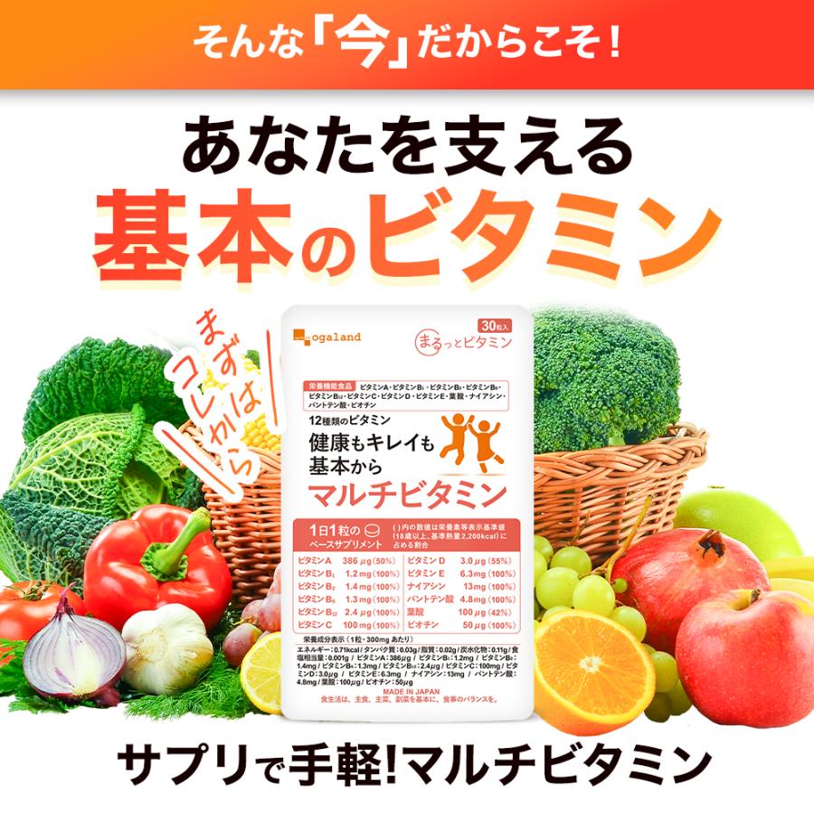 マルチビタミン （約1ヶ月分） サプリ ビタミンD C A 栄養機能食品 ビタミンB 葉酸 1日1粒 ポイント利用 | ogaland | 04