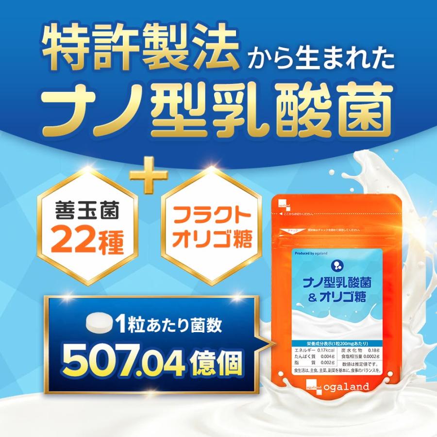 乳酸菌 サプリメント １粒に菌500億個以上 ナノ型乳酸菌 オリゴ糖 （約3ヶ月分）1日2粒 ビフィズス菌 善玉菌 | ogaland | 03