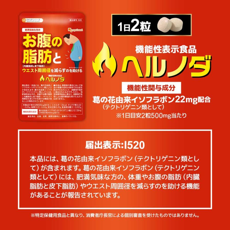 ogaland（オーガランド） ヘルノダ（約3ヶ月分） 葛の花由来イソフラボン 肥満気味 な方のお腹の 脂肪 と ウエスト周囲径 を減らすのを ...