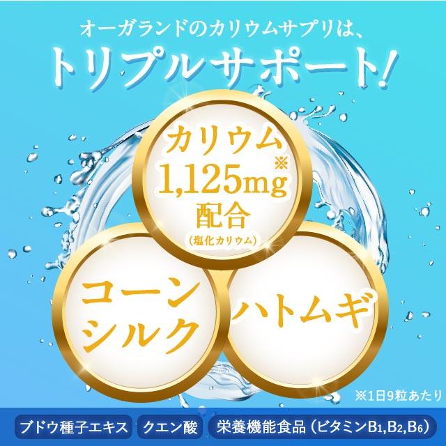 カリウム （3個セット・約3ヶ月分） サプリ サプリメント 塩化カリウム1125mg ハトムギ 栄養機能食品 ビタミン 270粒 ポイント利用 | ogaland | 09
