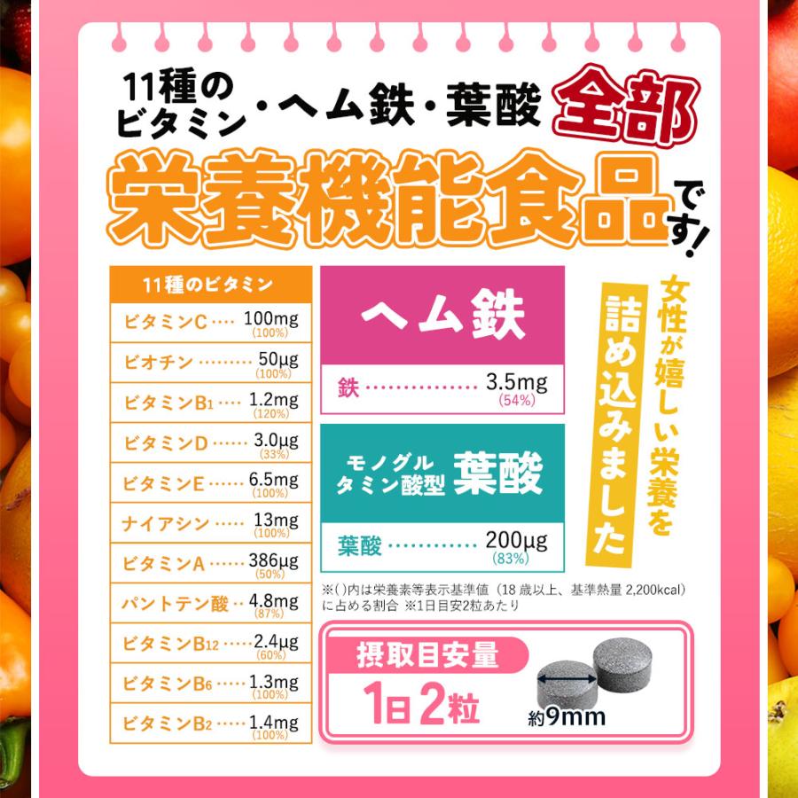 マルチビタミン＆ヘム鉄＆葉酸（約6ヶ月分）オールインワン 葉酸 鉄 ビタミン サプリ サプリメント 栄養機能食品 ビタミンC ビオチン 美容 女性 ポイント利用_6