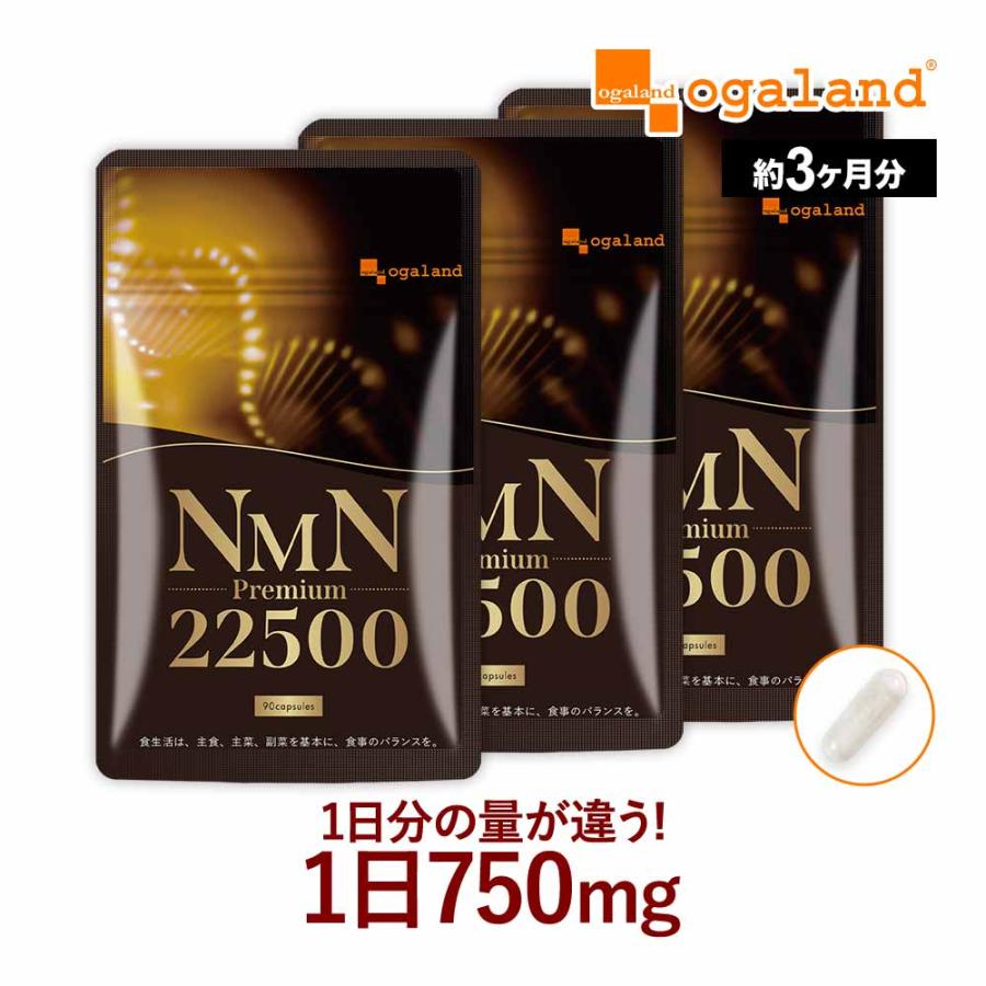 NMNプレミアム22500（約3ヶ月分）サプリ 日本製 3粒で750mg 女性に人気 サプリメント 高純度99% ビタミン 小粒で飲みやすい 耐酸性カプセル  ポイント利用 | ogaland