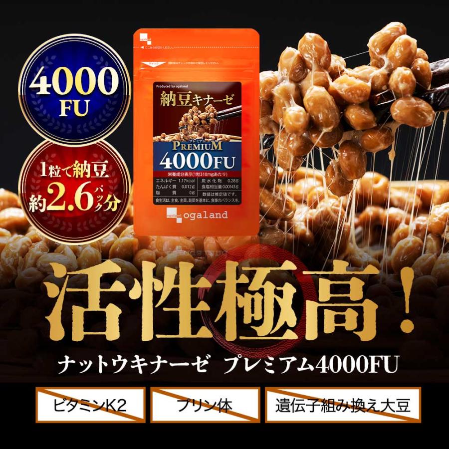 ナットウキナーゼ プレミアム 4000FU （約12ヶ月分） 納豆キナーゼ サプリ サプリメント プリン体無し 酵素 納豆が 苦手 嫌い コレステロール ポイント利用 | ogaland | 03
