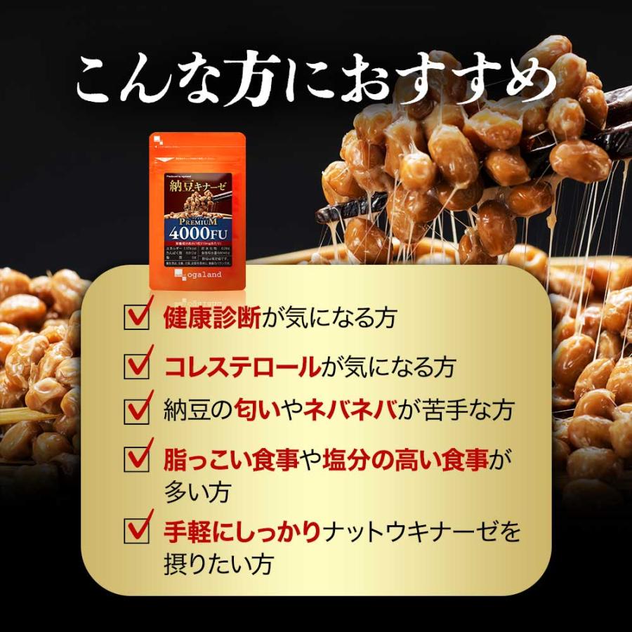 ナットウキナーゼ プレミアム 4000FU （約3ヶ月分） 納豆キナーゼ サプリ サプリメント プリン体無し 酵素 納豆が苦手 嫌いな方に コレステロール ポイント利用 | ogaland | 16