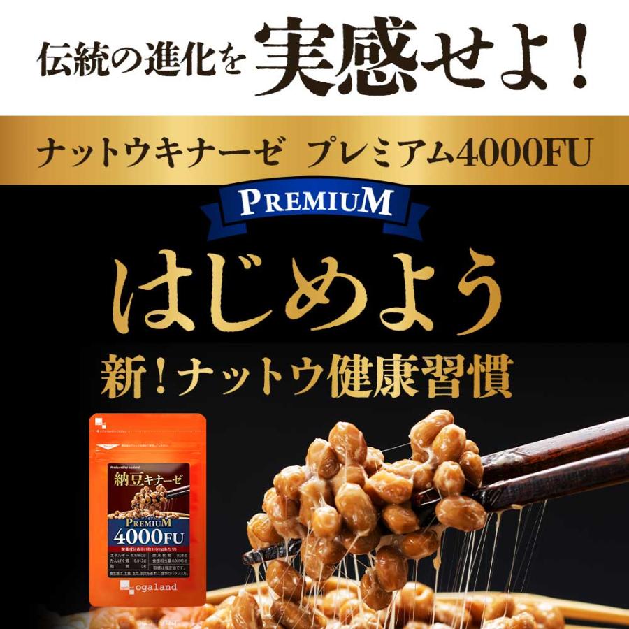 ナットウキナーゼ プレミアム 4000FU （約3ヶ月分） 納豆キナーゼ サプリ サプリメント プリン体無し 酵素 納豆が苦手 嫌いな方に コレステロール ポイント利用 | ogaland | 18