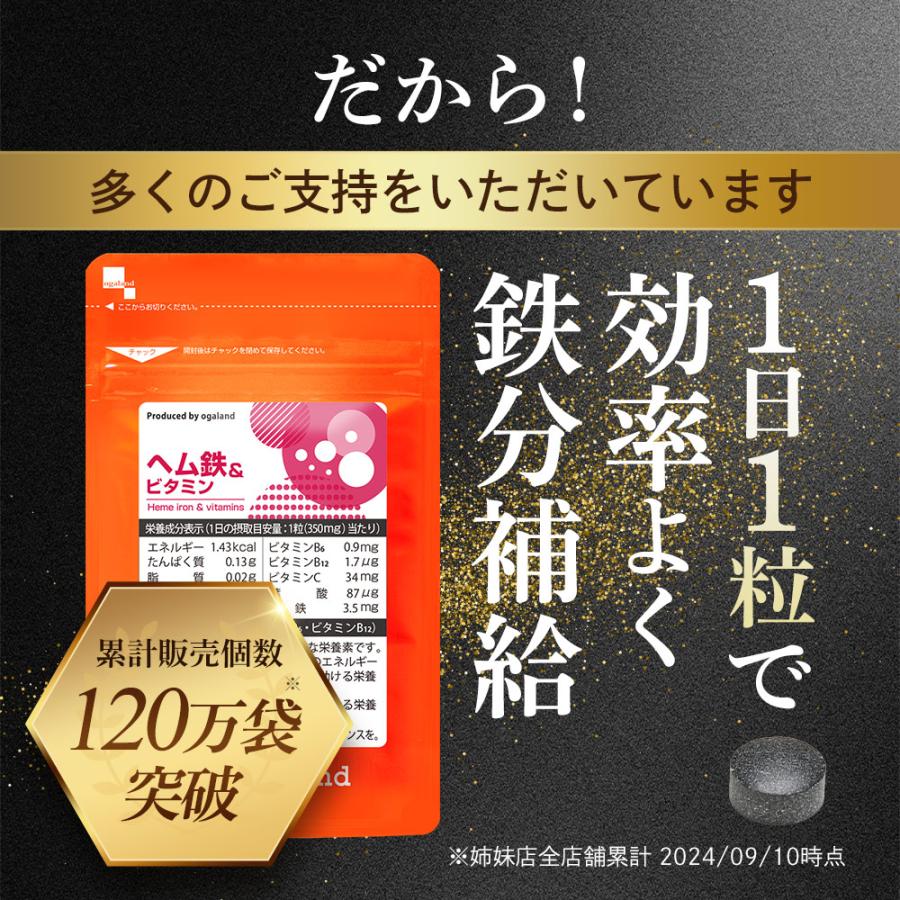 ヘム鉄＆ビタミン（約1ヶ月分）鉄分サプリ サプリメント ミネラル 葉酸 ビタミンC 必須栄養素 栄養機能食品 中学生 高校性 アスリート 30日分 ポイント利用 | ogaland | 10