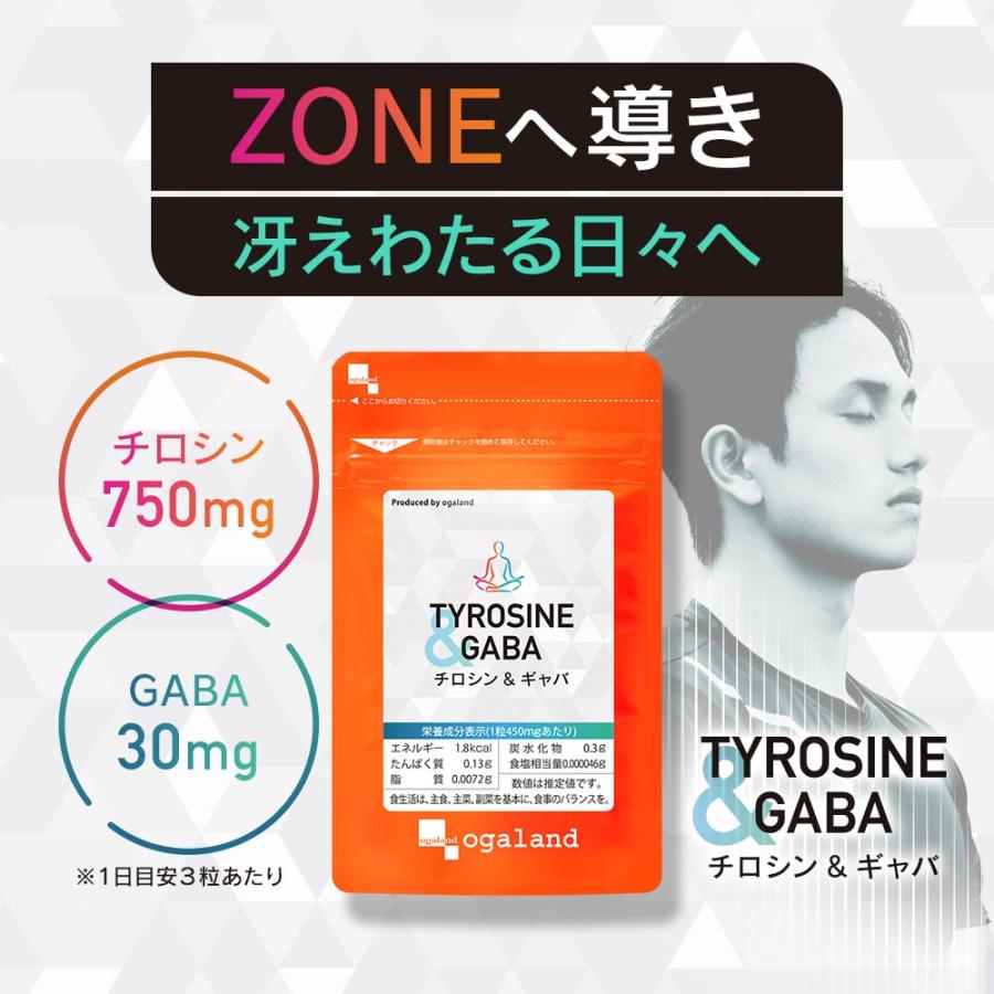 チロシン & GABA（約1ヶ月分） サプリ アミノ酸 サプリメント リフレッシュ メンタル やる気 集中 1日750mg ギャバ 30mg 試験の前に チロシン ポイント利用 | ogaland | 02