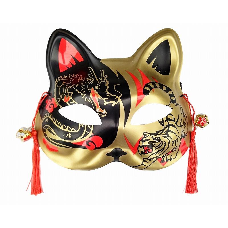 お面 猫面 鈴付き タイガーアンドドラゴン 6枚セット : お祭りおもちゃ