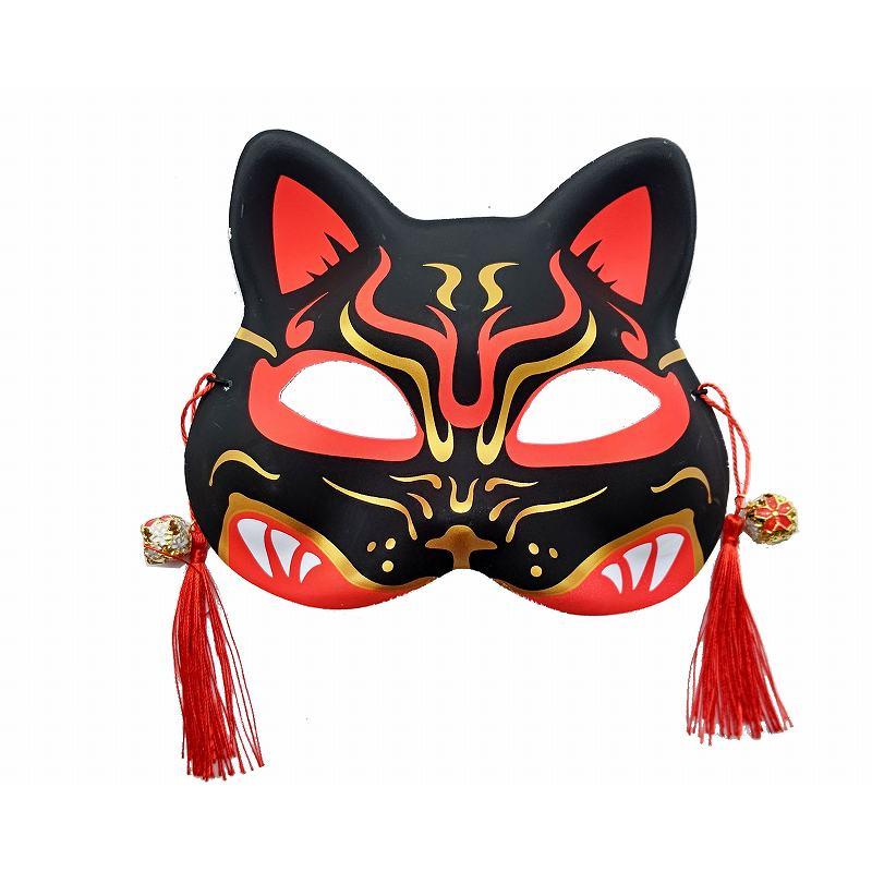 お面 猫面 鈴付き 怒り猫 6枚セット : お祭りおもちゃ卸売り問屋小川