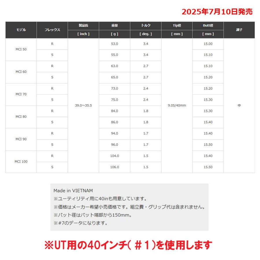 フジクラシャフト UT用 フジクラ MCI(2025年モデル) ピン G410以降