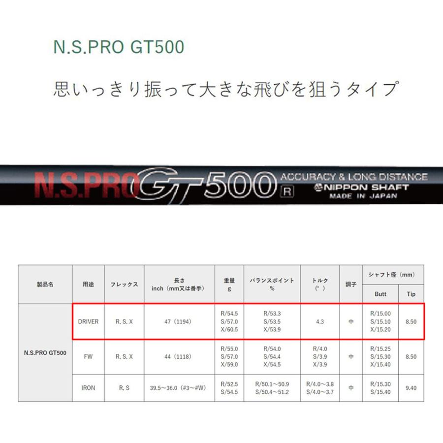日本シャフト N.S.PRO GT500 DR オノフ用 スリーブ付シャフト