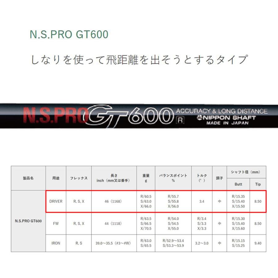 日本シャフト - N.S.PRO GT600 DR ホンマ(旧印字機)用 衣手付矢がら １番ウッド用 カスタム矢がら 取り替えっこ衣手 NIPPON SHAFT