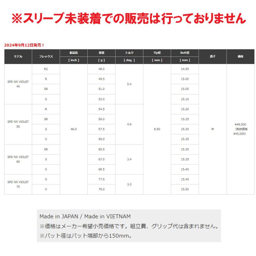 スピーダーNXバイオレット50R スリクソンスリーブ純正特注 SRIXON スリクソン スリーブ付きシャフト 2024 フジクラ