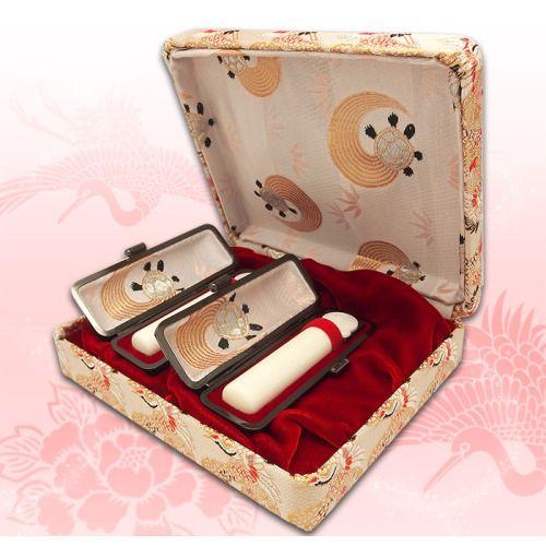 印鑑ケース 2本用化粧ケース鶴亀化粧ケース 贈答に : 印鑑・シヤチハタ