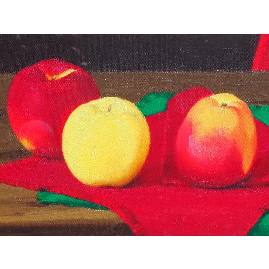 真作】 橋本博英 絵画 ≪ 卓上のリンゴ ≫ 静物画 ◇人気画家 師：伊藤