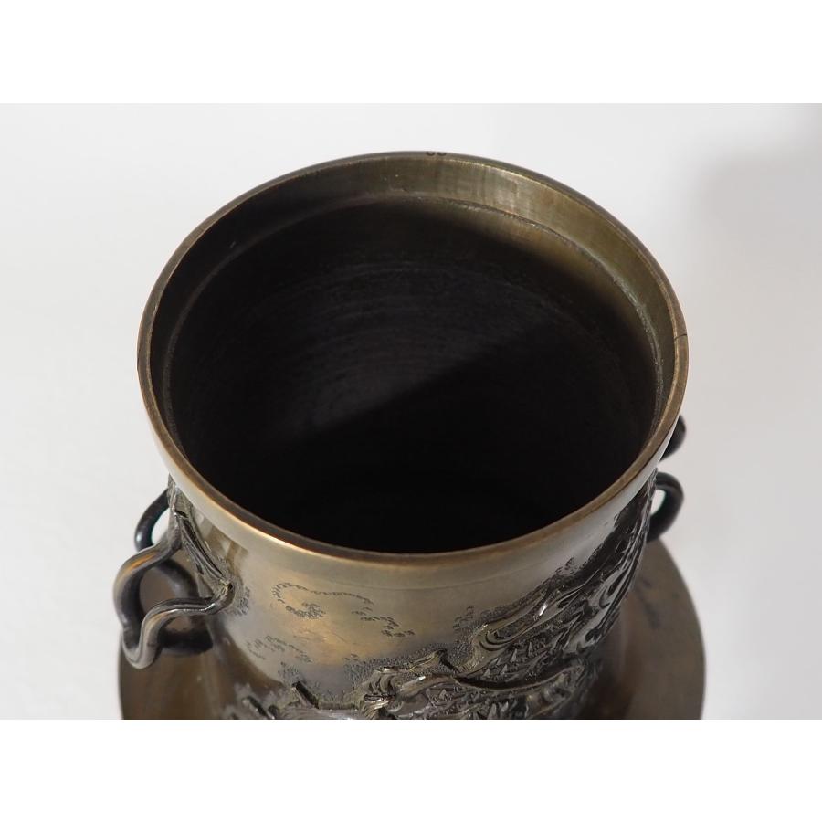 龍巻薄端 骨董品 時代 金工 古銅 ≪ 立体彫刻 龍 ≫ 箱 花器 八寸 銅製
