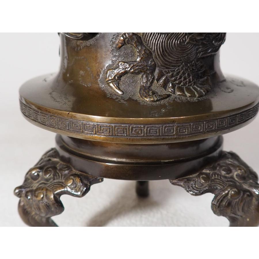 【現状品】花器 薄端 華道 花瓶 龍巻 骨董品 アンティーク 時代物 レトロ 龍巻薄端 骨董品 時代 金工 古銅 ≪ 立体彫刻 龍 ≫ 箱 花器 八寸 銅製