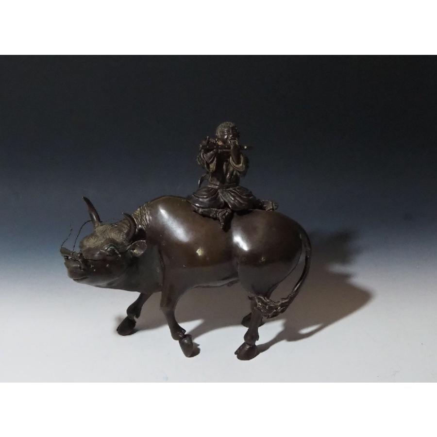骨董品 香炉 ○古銅【笛吹童子騎牛のったり】香爐 中国 唐物 古玩 唐銅