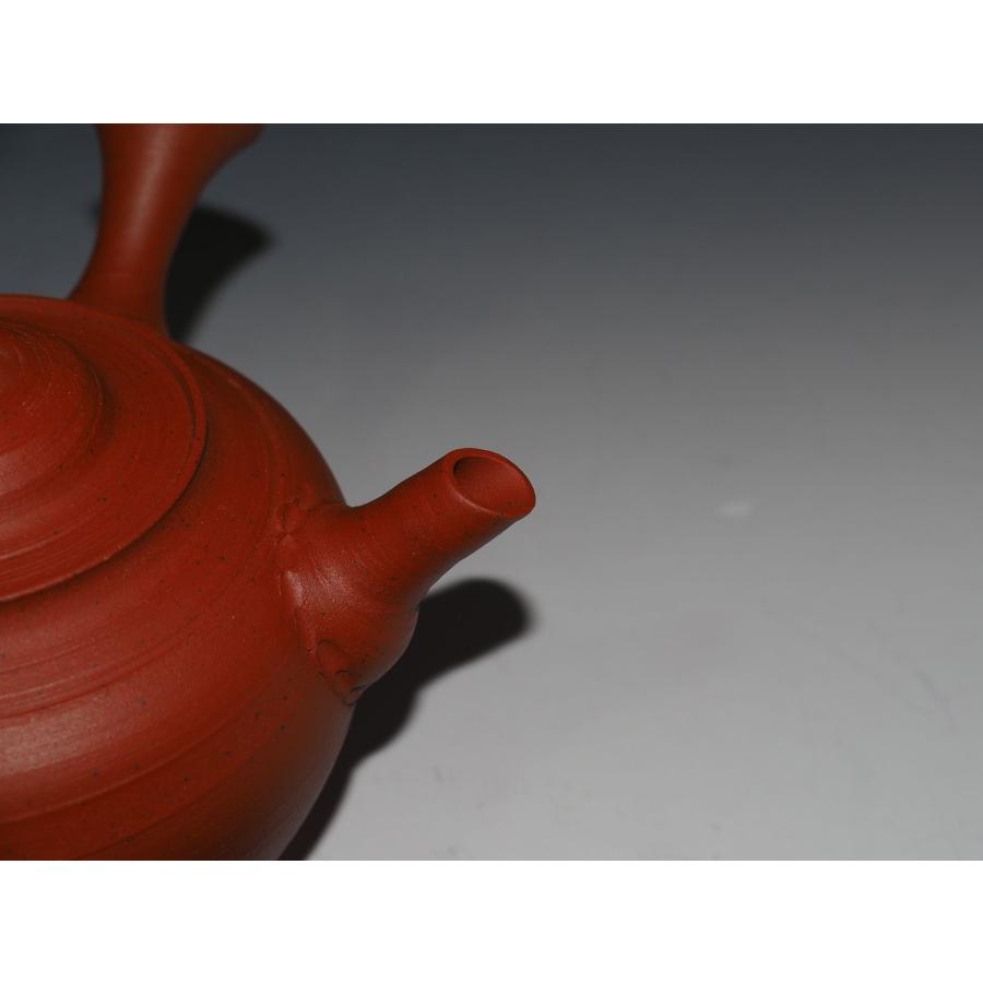 山田絵夢 ○四代 山田常山 【 朱泥梨皮急須（茶注）】 共箱 常滑