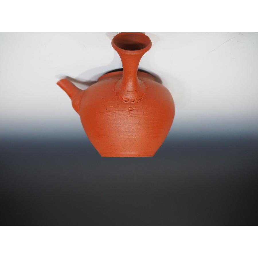 山田絵夢 ○四代 山田常山 【 朱泥梨皮急須（茶注）】 共箱 常滑