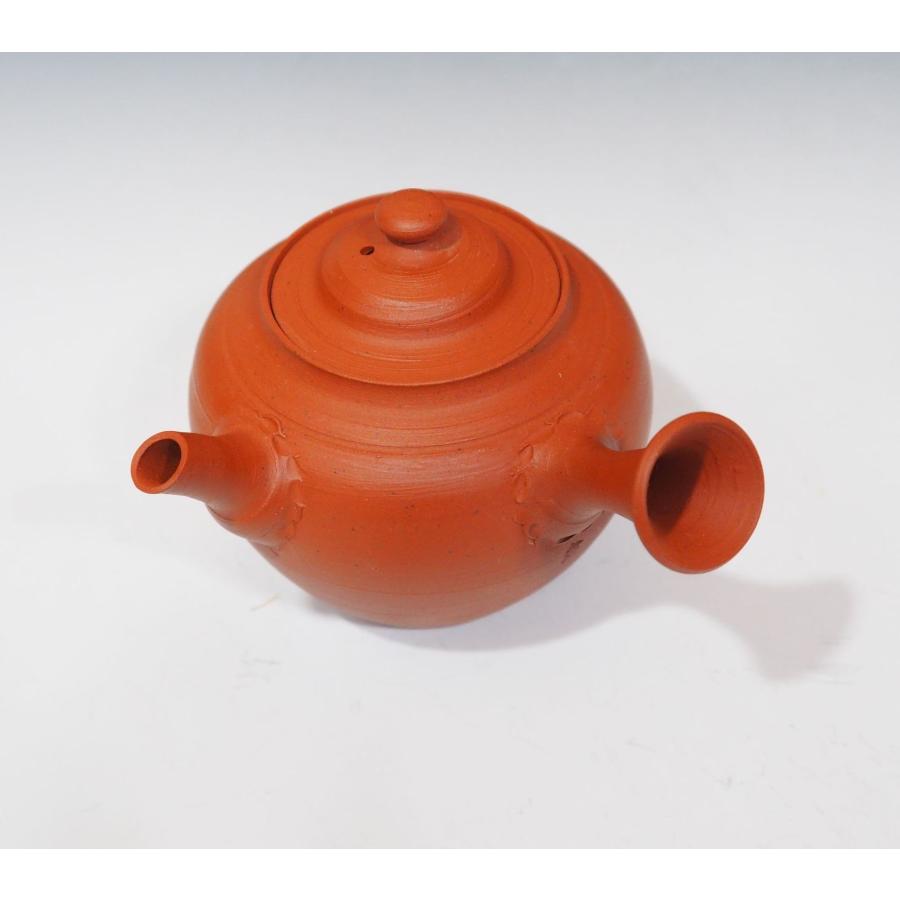 山田絵夢 ○四代 山田常山 【 朱泥梨皮急須（茶注）】 共箱 常滑