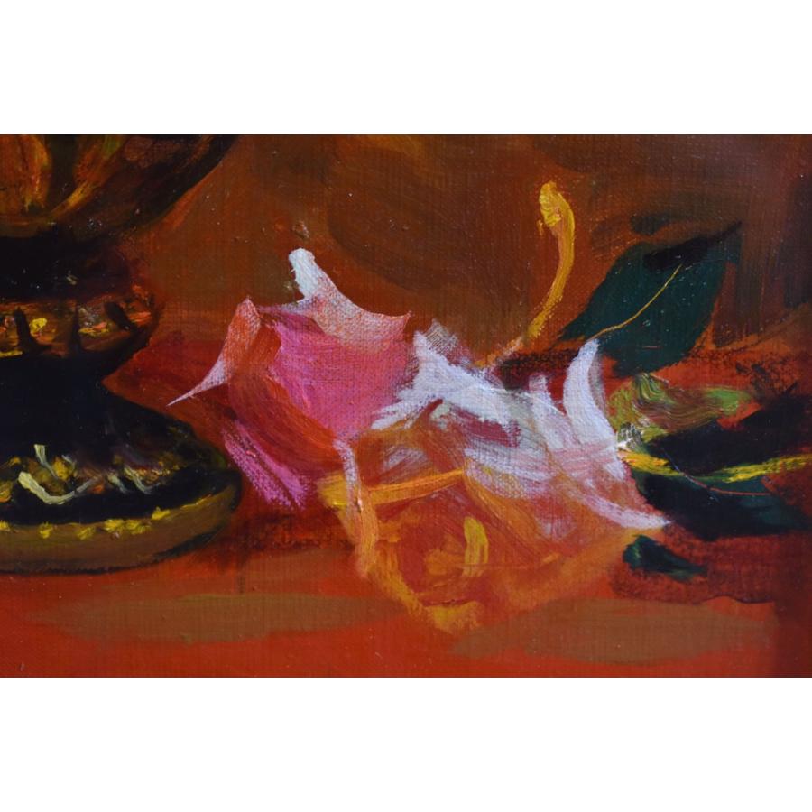 【山本彪一】　ばら　油彩　額装　薔薇 真作】 山本彪一 絵画 ≪ 薔薇 ≫ 油彩画 バラ ○フランス文化勲章