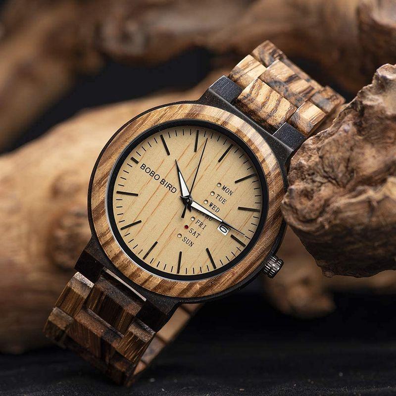 BOBO BIRD Mens Wooden Watch ボボバード メンズ 男性用 木製腕時計 アナログクォーツ 日付週表示 軽量(ブラウン｜ogawashop｜09