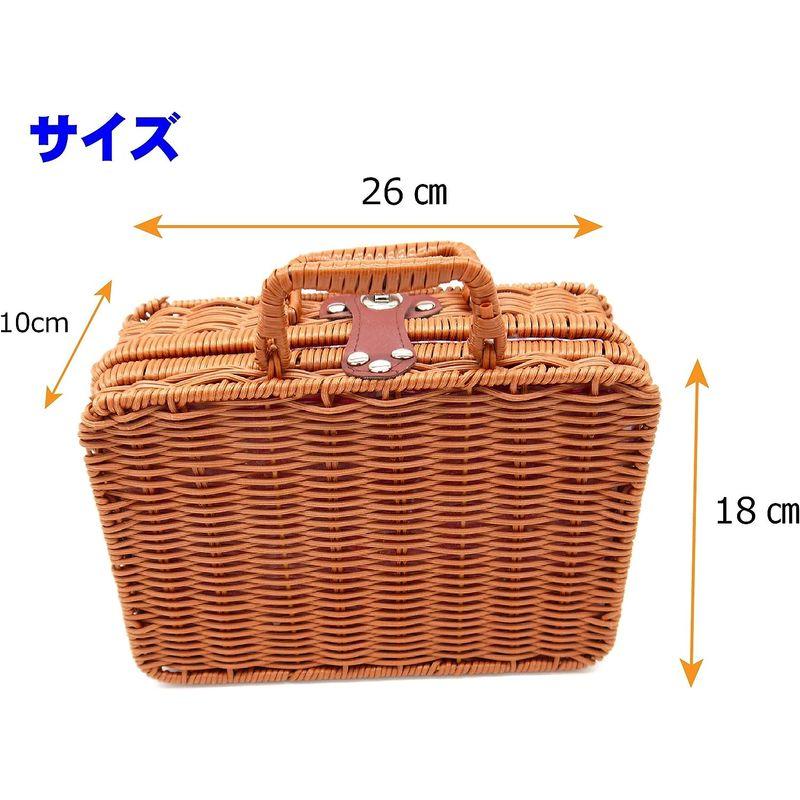 ピクニックバスケット 蓋付き かご おしゃれ 籠 バスケット カゴ ピクニック 籐製 ランチバスケット 布張り 26x18x10cm｜ogawashop｜03