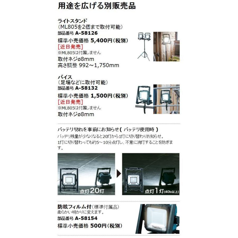 マキタ（makita） 充電式LEDスタンドライト ML805 バッテリ・充電器
