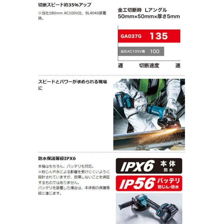 マキタ マキタ 充電式ディスクグラインダ GA037GZ 180mm 本体 マキタ マキタ 充電式ディスクグラインダ GA037GZ 180mm 本体
