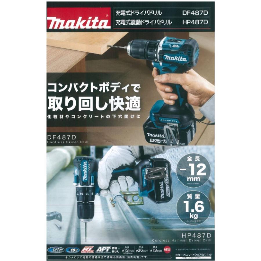 マキタ　18v　充電式ドライバドリル　DF487DZ　本体のみ（バッテリ、充電器、ケース別売り）｜ogihara-k