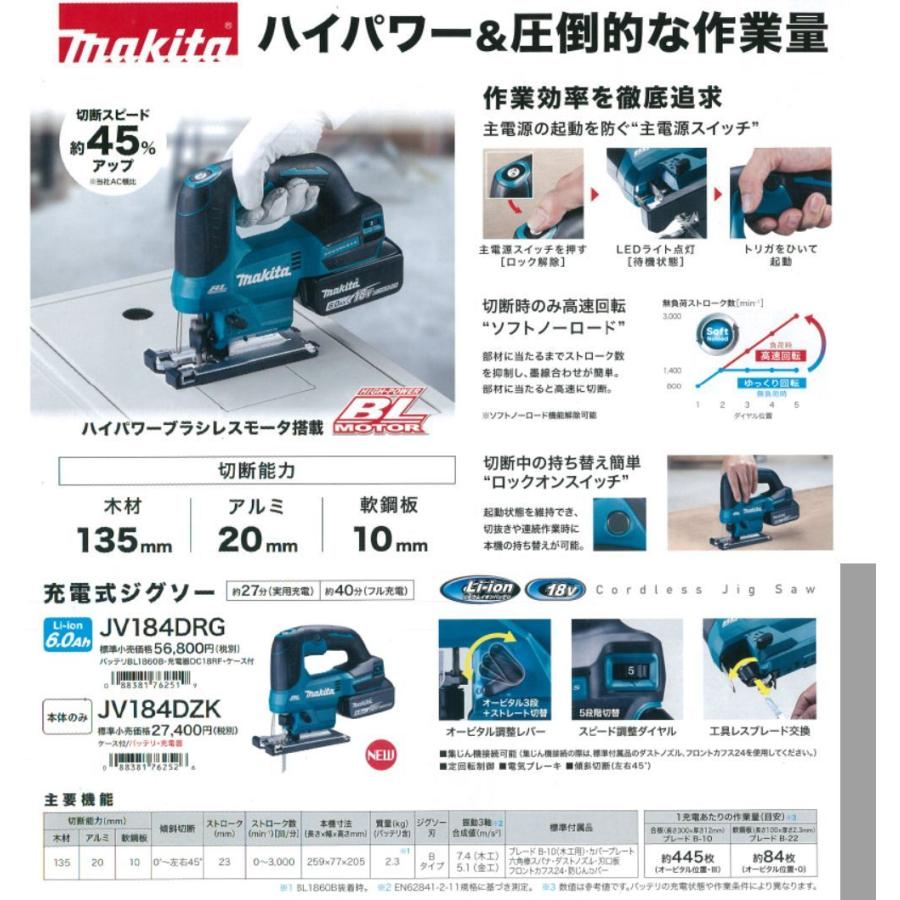マキタ マキタ 充電式ジグソー JV184DRG バッテリ、充電器 マキタ マキタ 充電式ジグソー JV184DRG バッテリ、充電器
