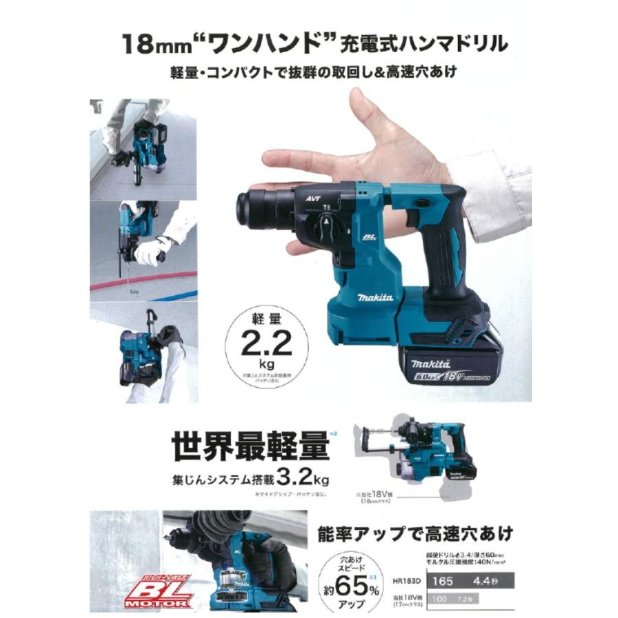 マキタ（makita） 18mm充電式ハンマドリル HR183DRGX 集じんシステム